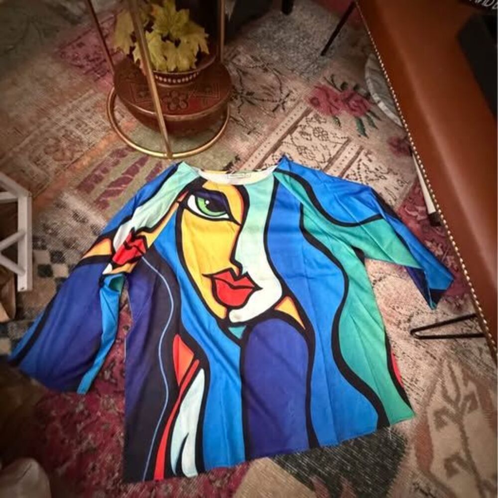 Misslook 2XL Abstract Face Print Long Sleeve Top